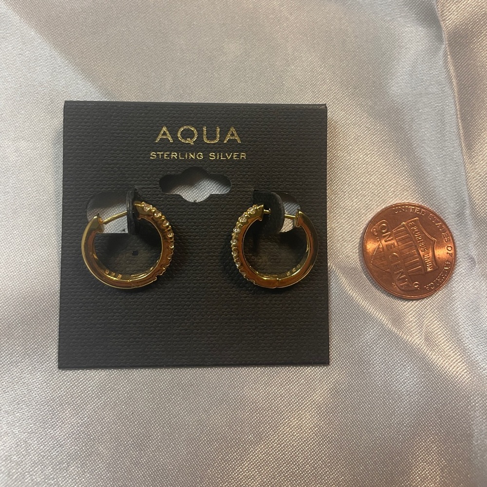 (3) pairs Aqua Gold plated Earrings - Picture 8 of 14